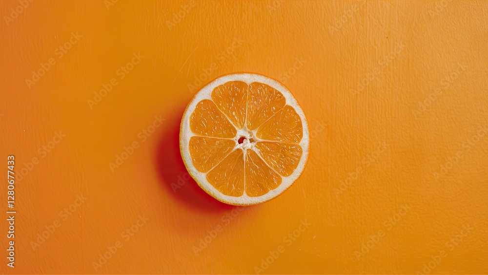 Poster Bright orange sliced orange fruit against a vibrant orange backdrop centered in the image with a smooth texture and subtle shadows for depth