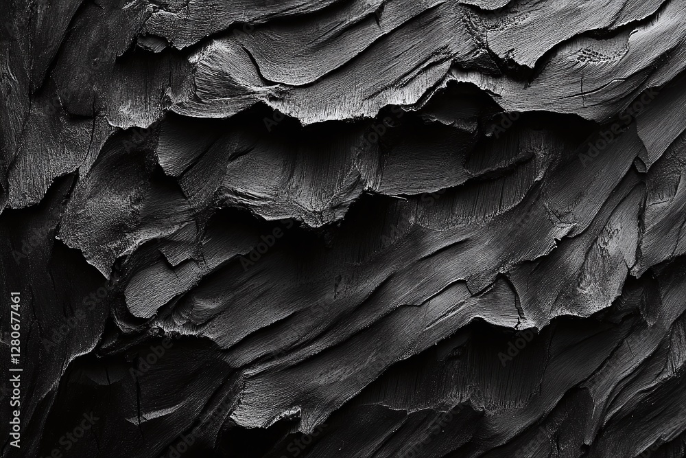 Poster textured black abstract layers with rough wavy pattern and dark artistic background