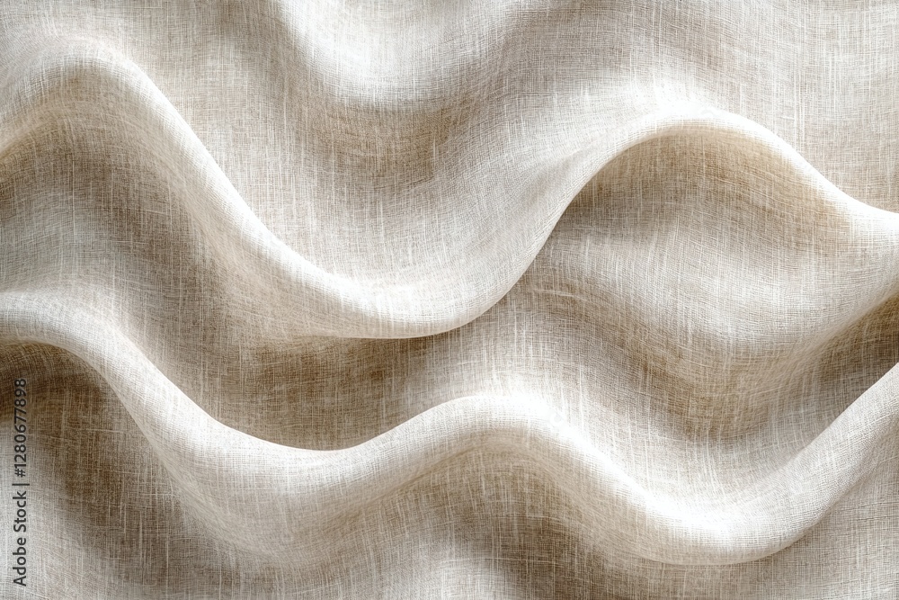Poster textured beige linen fabric with wavy pattern and subtle light shadows for design and decor