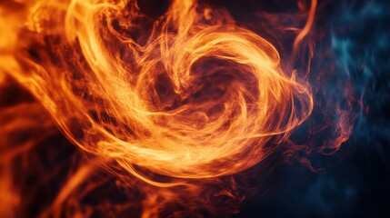 Vibrant swirling flames creating an intense display of fire dynamics in vivid orange against a dark background.
