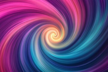 Obraz premium Vibrant Spiral Swirl Pattern in Pink Purple Blue and Yellow Abstract Gradient Design on Dark Background