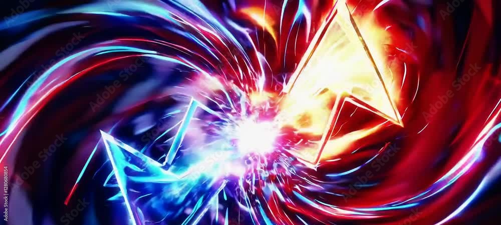 Poster dynamic colorful swirling energy patterns with vivid light streaks animation