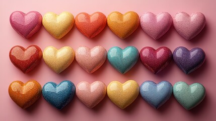 Obraz premium Colorful Glitter Hearts Valentine s Day Love Romance