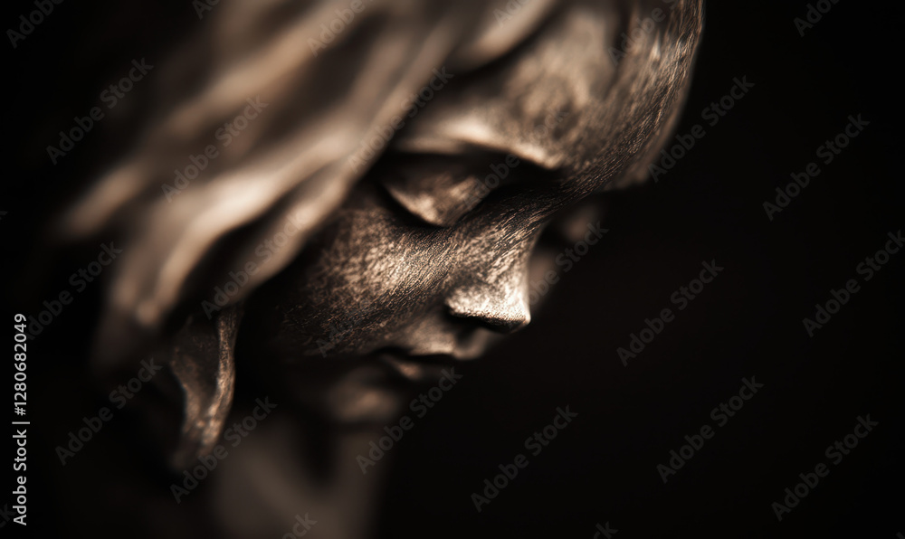 Poster captivating sculpture evokes deep emotion through intricate detail and expression, emphasizing the e