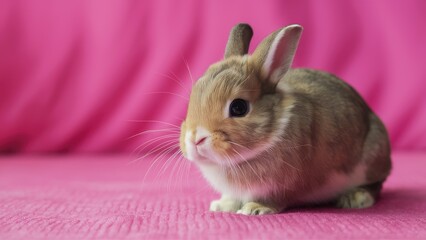 Naklejka premium Small rabbit on soft pink background focused on its features ample negative space vertical layout for pet care advertisements