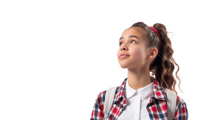 A Teenage Student Girl in Casual School Attire on Transparent Background, PNG