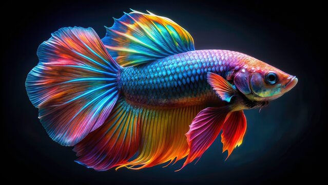 Iridescent Betta imbellis: a captivating close-up portrait, sharply detailed against a deep black background.