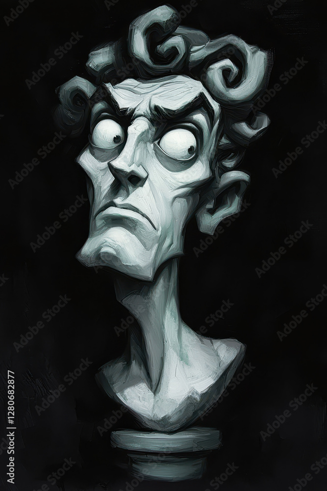 Poster elegant and intriguing bust sculpture: a unique expression of character and emotion captured in gray