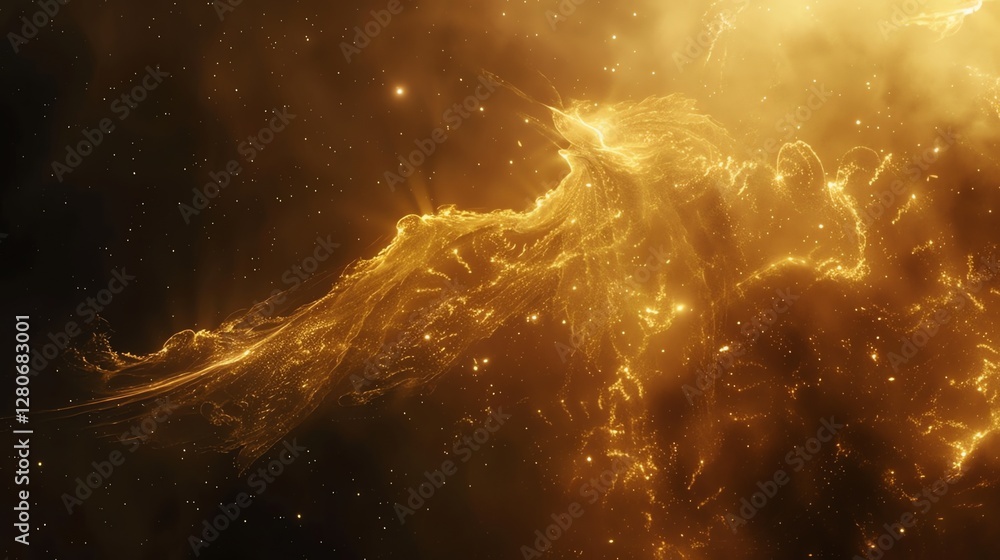 Aufkleber an abstract image of a glowing golden nebula in space.