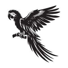 Macaw bird Silhouette Vector Illustration, Solid White Background.