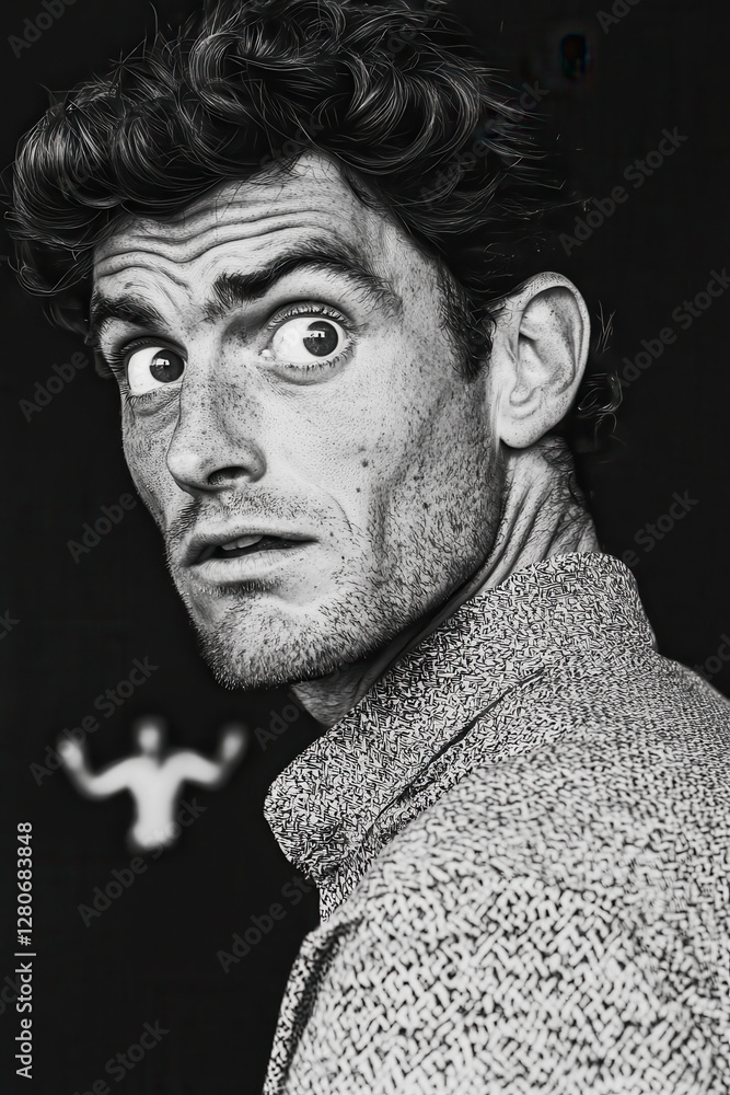 Poster captivating portrait of a person with an intense expression in black and white, showcasing emotion a