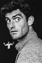 Captivating Portrait of a Person with an Intense Expression in Black and White, Showcasing Emotion and Detail through Unique Style and Visual Narration.