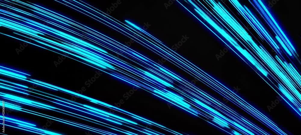 Poster dynamic blue light streaks create mesmerizing abstract patterns against dark background