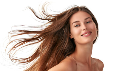 A Vibrant Woman with Long Hair Posed on Transparent Background, PNG