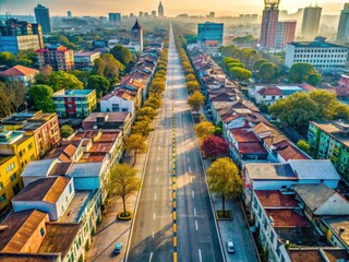 Fototapeta premium Lockdown's grip: empty streets, aerial perspective reveals a world grappling with the COVID-19 pandemic.