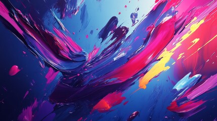 Abstract Dynamic Brushstrokes Vibrant Pink Purple Blue Yellow Swirls Modern Digital Painting Artistic Texture Background Design Element Graphic Illustration Image for Web Print Projects bold color    