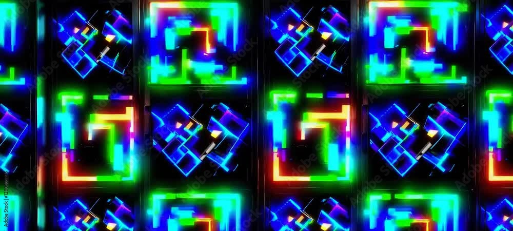 Poster vibrant geometric pattern pulsating with dynamic neon light effects