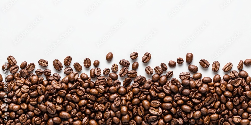 Poster freshly roasted coffee beans scattered across a white background showcasing rich brown tones with va
