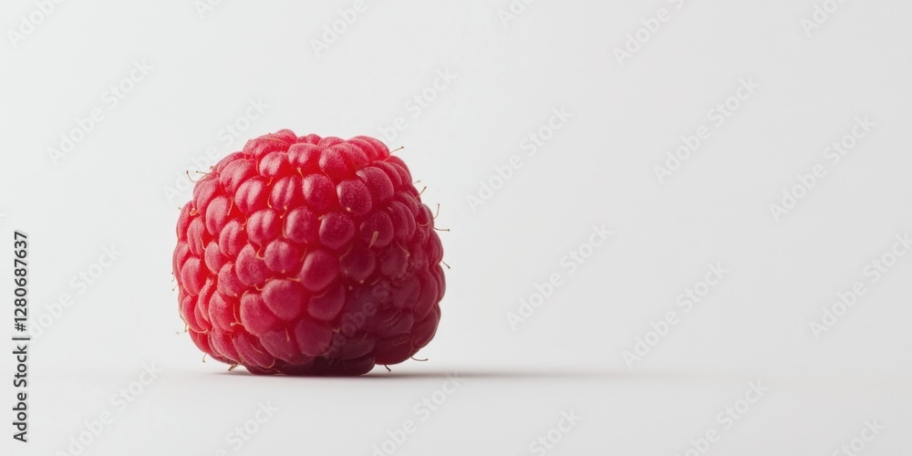 Poster vibrant red raspberry isolated on white background showcasing detailed texture with soft shadows and