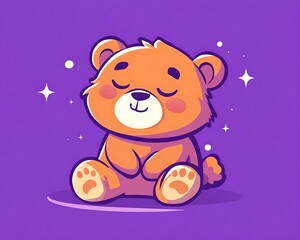 Obraz premium Cute bear sitting, relaxing, purple background, starry night
