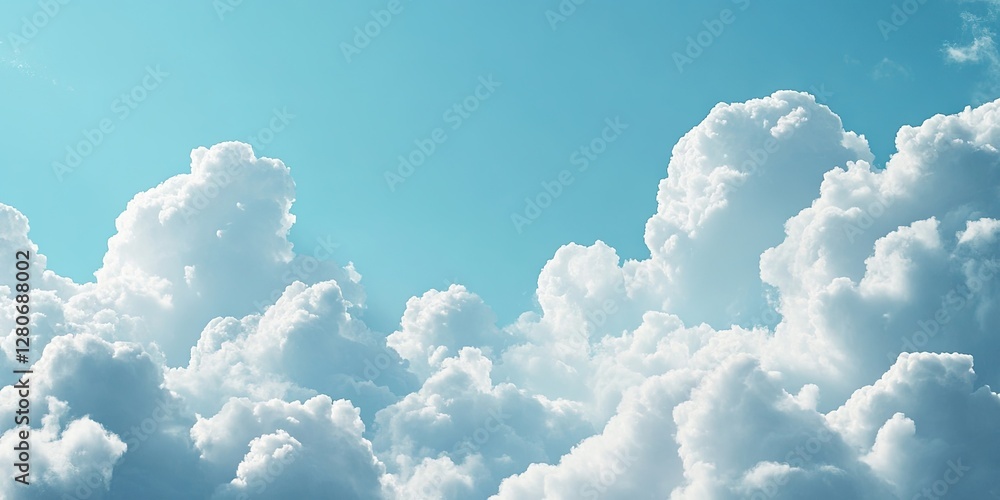 Poster fluffy white clouds scattered in a calm light blue sky creating a tranquil backdrop ideal for text o
