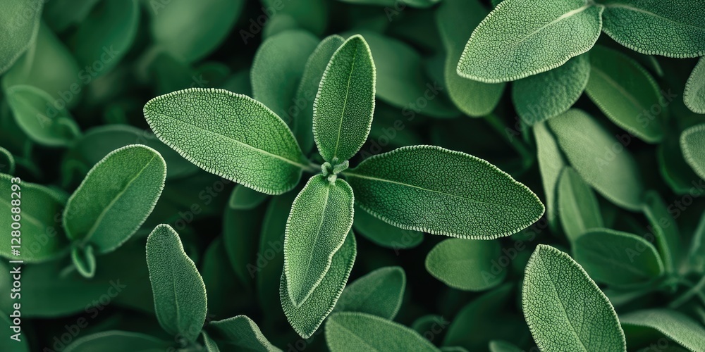 Leinwandbilder lush green sage leaves in varying shades of green with textured surfaces arranged densely in a natur