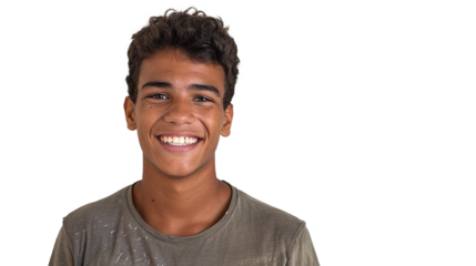 A Young Brazilian Man with a Warm Smile Standing on Transparent Background, PNG