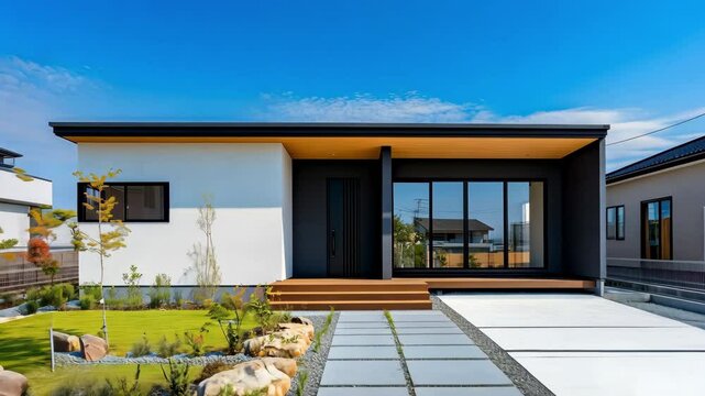 シンプルな日本の平屋,戸建て,玄関まで