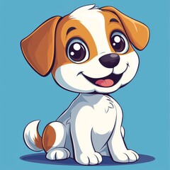 Naklejka premium Cute Cartoon Puppy Sitting with a Happy Expression and Playful Attitude