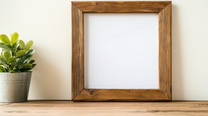 Colorful handmade and Crafted from Upcycled Denim Concept, Handmade Frame Created from Reclaimed Wood on a Table with Plant Decoration