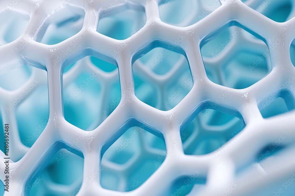 Poster white honeycomb structure with abstract blue background for scientific and technological concepts