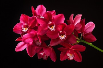 Vibrant red orchids on black background © lalita