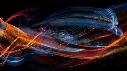 Abstract light painting of a bird in motion, dynamic colors, artistic image