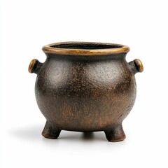 Rustic Pottery Cauldron with Handles and Feet Simple Still Life Arrangement Home Decor Element Neutral Backdrop