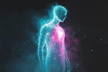 Glowing Human Figure Illustration Representing Technology and Artificial Intelligence with Dark Background