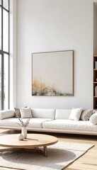 Minimalist Living Room with White Sofa and Large Window.