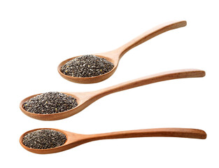 chia seeds in wooden spoon , Isolated on transparen png.