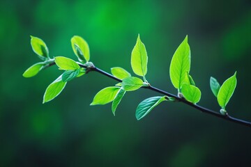 Vibrant Green Leafy Branch in Focus Against Soft Natural Blurred Green Background for Nature Concepts