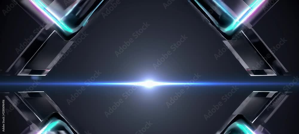 Poster futuristic geometric light patterns in motion with glowing symmetry and reflection