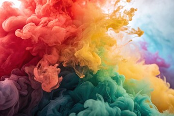 Fototapeta premium Vibrant Multicolored Ink Clouds in Motion with Abstract Swirls and Gradient Colors on Light Background