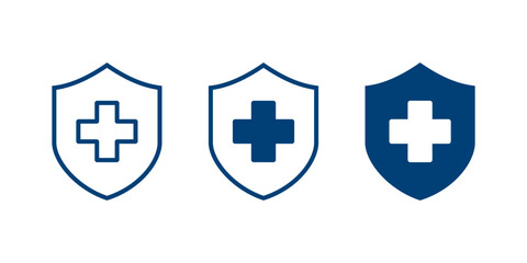 Fototapeta premium Health insurance icon vector. Healthcare medicine protected guard shield concept. Insurance health document icon. Security safeguard label