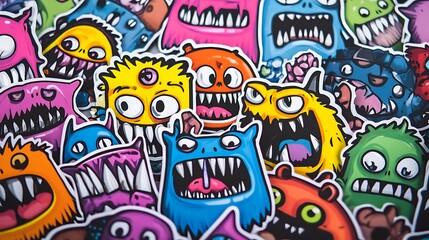 Monster Stickers Collection Colorful Cartoonish Variety for Decoration and Creative Projects