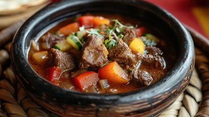 Eritrean zigni, a spicy beef stew served with injera.