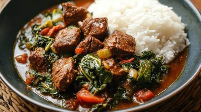 Malagasy romazava, a beef and greens stew served over rice.