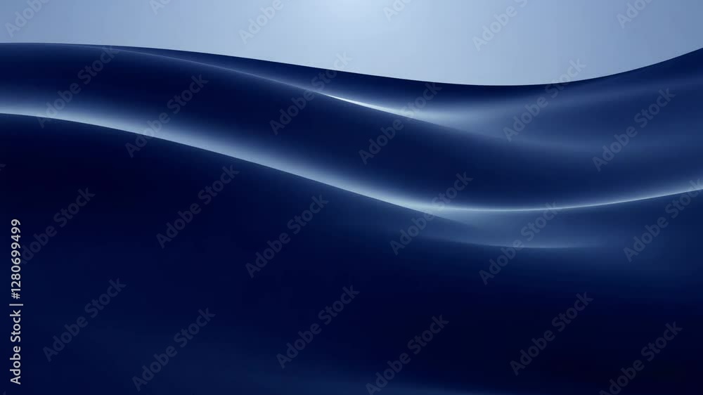 Poster 4k seamless loop video of an abstract gradient background featuring undulating waves in a deep navy,