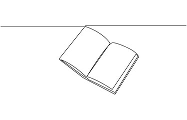 Continuous one line drawing of opened book. One line drawing illustration of book open, Open book continuous one line drawing illustration.
