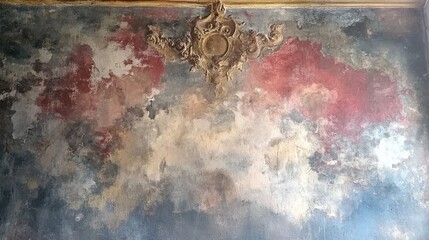 Faded fresco painting with classical themes, aged and historical