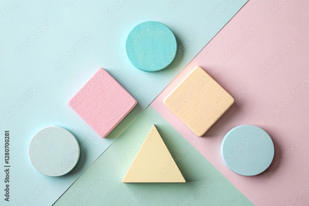 Poster pastel geometric shapes on soft color background for abstract design or minimalist creative projects