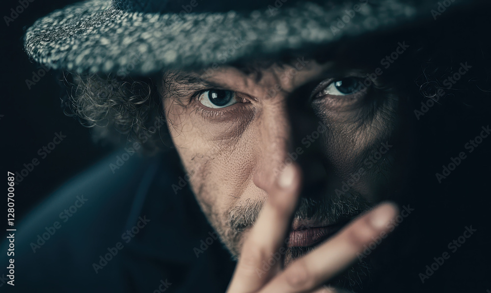 Aufkleber captivating portrait of an individual with intriguing expression, showcasing intensity and style thr