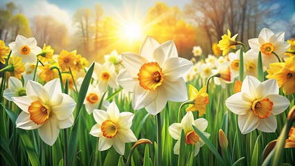 Vibrant daffodil watercolor clipart:  high-resolution spring floral images for designers.